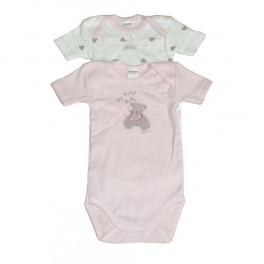 Lot de 2 body MC Absorba Nounours Rose