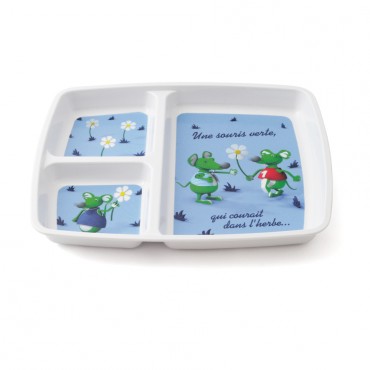 Plateau repas 3 compartiments Souris verte lot de 12